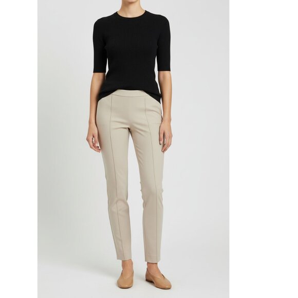 St. John Cotton Blend Flat Front Straight Leg Pants, Beige, Womens Size 4 - Picture 1 of 5